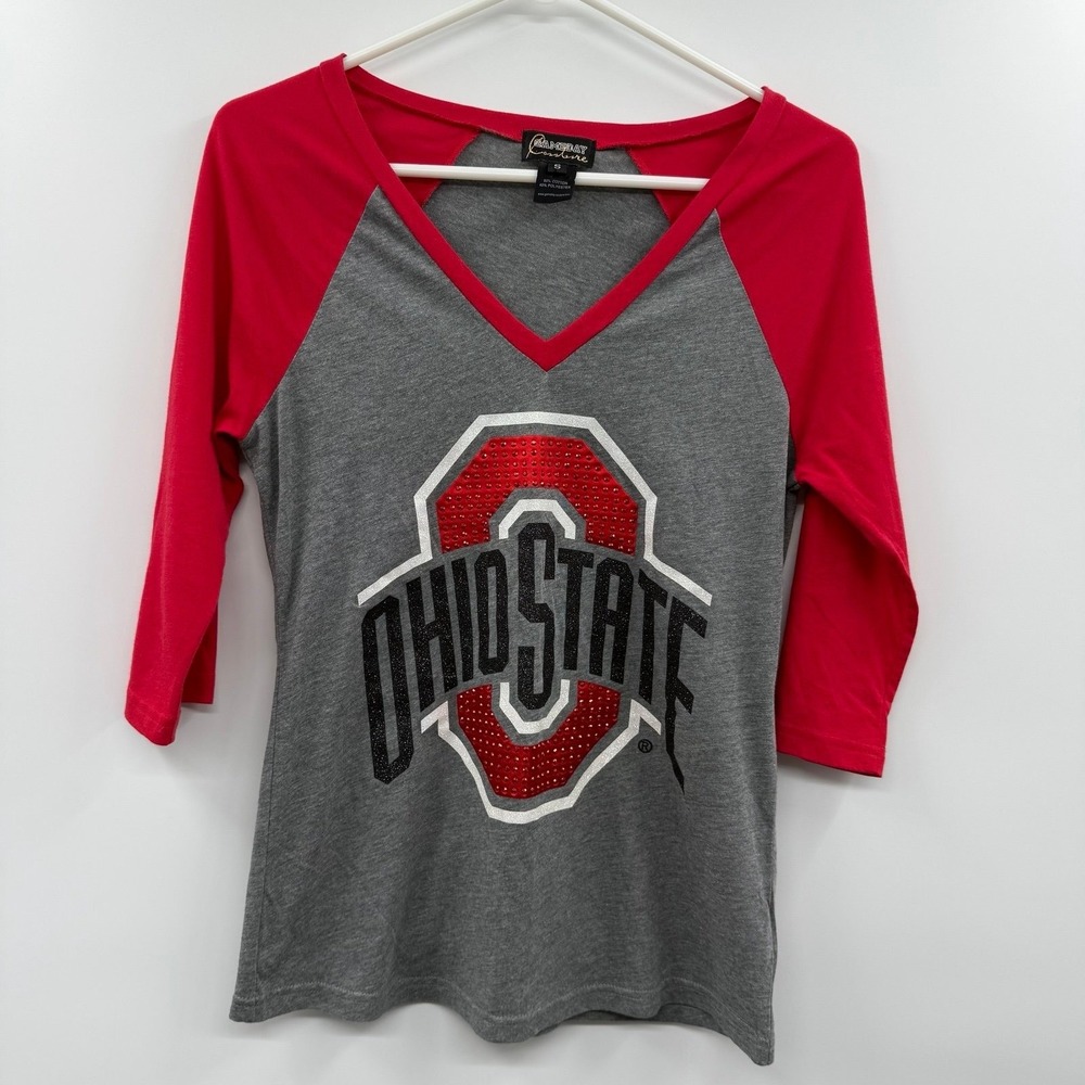 Gameday Couture Ohio State Buckeyes Women's S Gray Red Raglan V-Neck 3/4 Sleeve